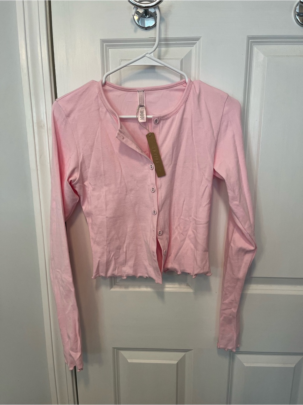 SKIMS Pink Long-Sleeve Crop Button Cardigan